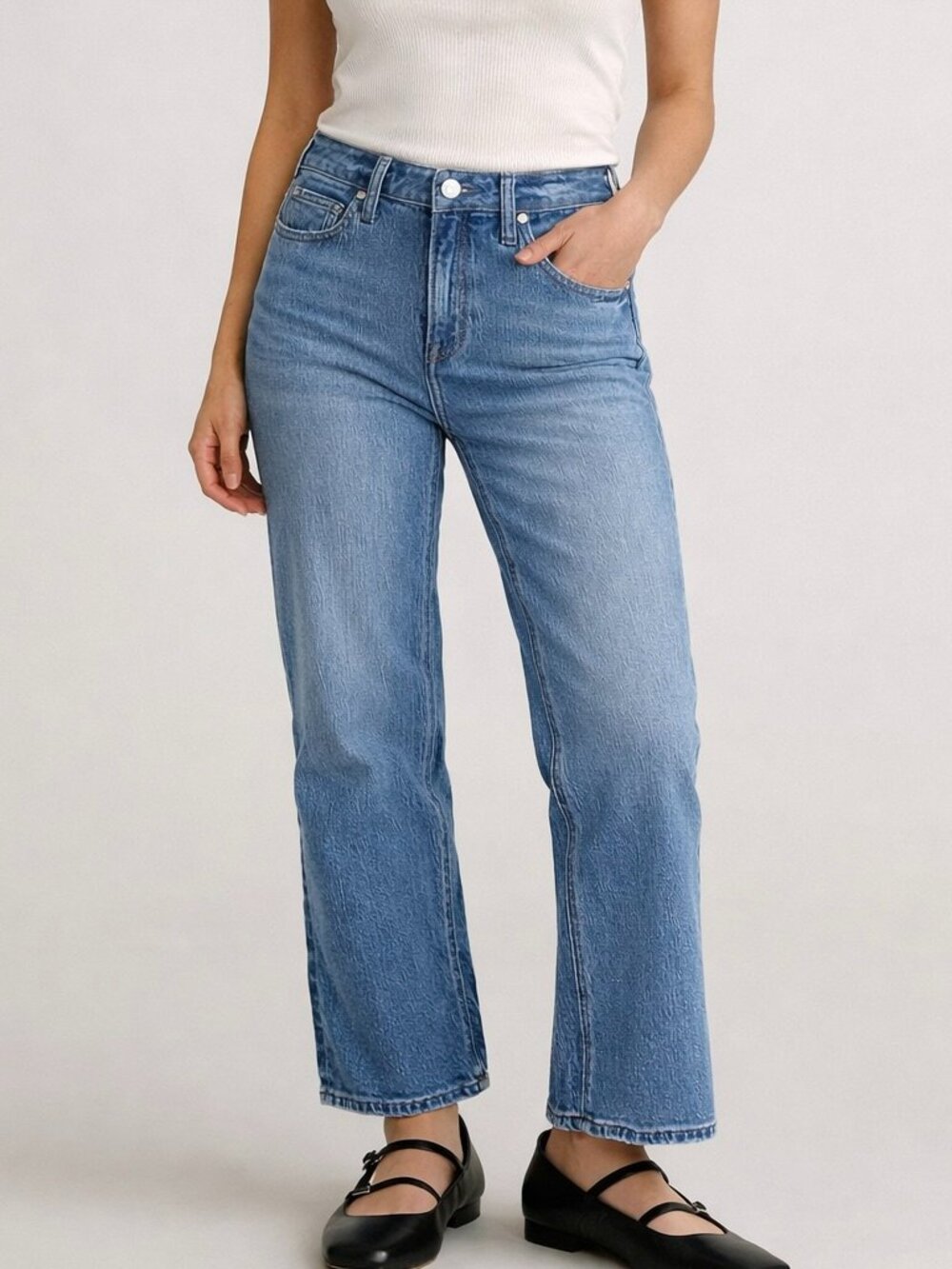 Quince Comfort Stretch High Rise Relaxed Straight Jeans Womens 26 Medium Wash